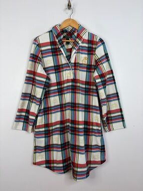 Lauren Ralph Lauren Nightgown Womens XL Red White Tartan Plaid Fleece Nightshirt